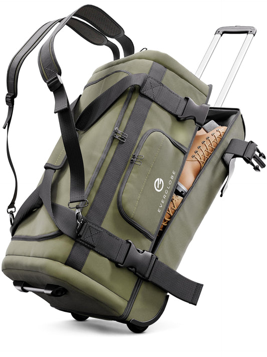 90L Reisetasche mit Rollen XL Khaki 3in1 Trolley Rucksack